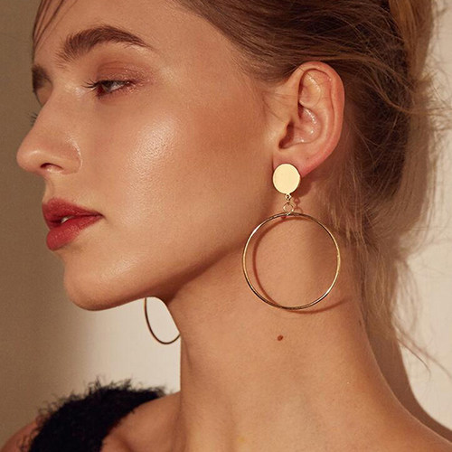 Simple Fashion Gold Silver Plated Geometric Big Round No