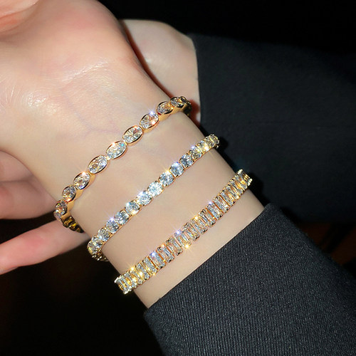 Trendy Design 14K Gold Plated Geometric Zircon Bracelet for