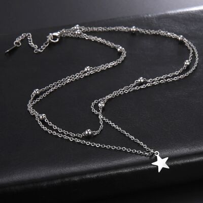 Star Pendant Necklace for Women Silver Color Stainless