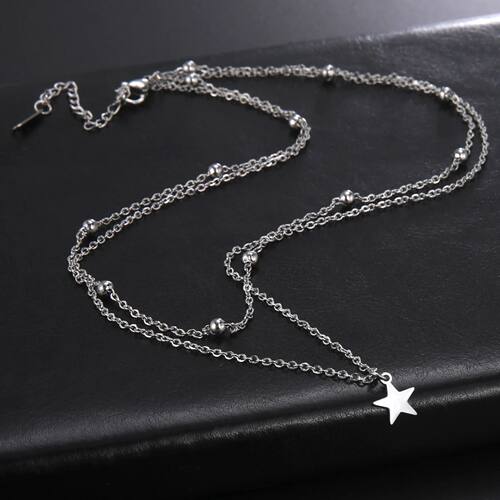 Star Pendant Necklace for Women Silver Color Stainless
