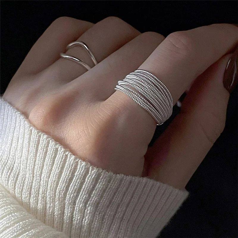 silver Colour Unique Lines Ring For Women Jewelry Finger
