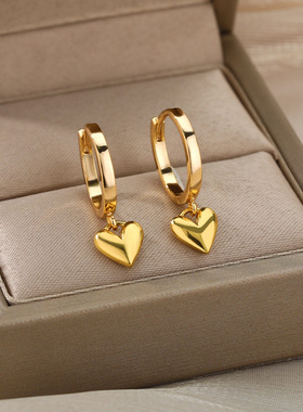 Stainless Steel Heart Earrings For Women Vintage Gold Color