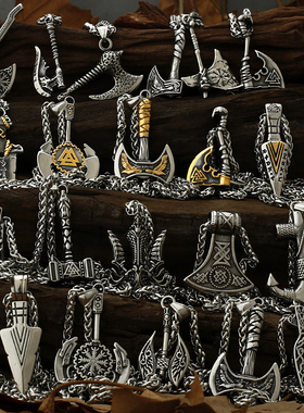 Axe Necklace Pendant Valknut Stainless Steel Men's Valknut