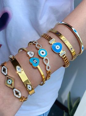Zircon Evil Eye Bracelet For Women Stainless Steel Gold