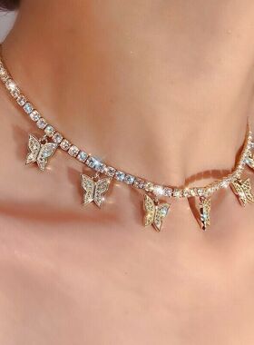 Bling Crystal Butterfly Pendant Necklace for Women Rhineston