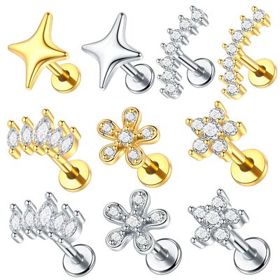1pc Stainless Steel 16g Conch Labret Lip Stud Internally