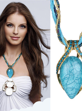 Boho Waterdrop Crystal Pendant Necklace Woven Rice Bead