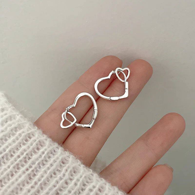 Silver Plated Tassel Heart Hoop Earrings for Women Girls