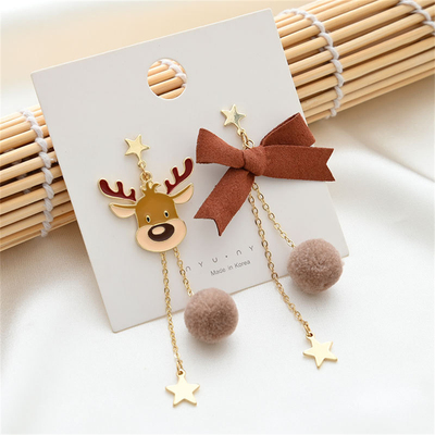 Cute Christmas Elk Bow Dangle Earrings For Women Asymmetric