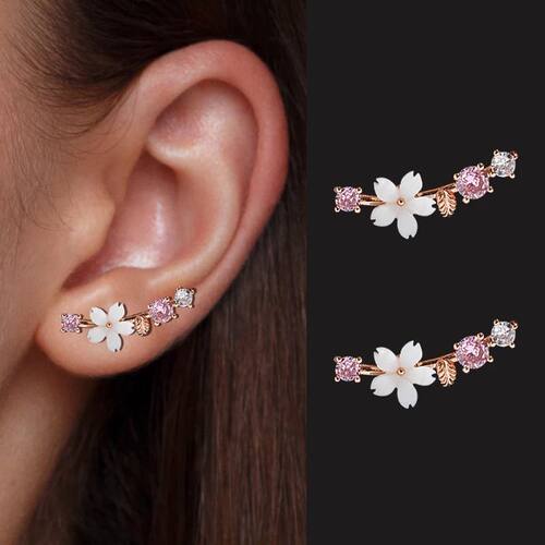 New Korean Rhinestone Leaves Stud Earrings For Girls Charm