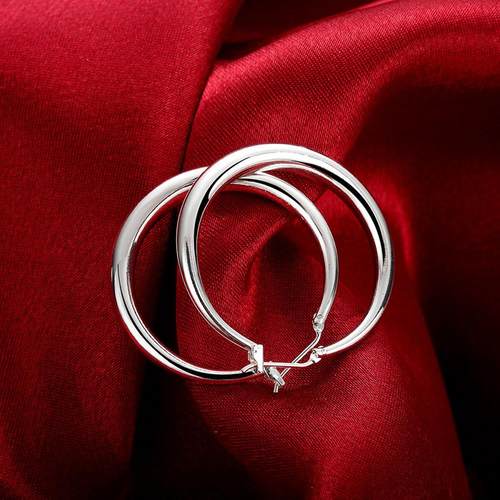 925 Sterling Silver 33mm Big Circle Round Hoop Earring For