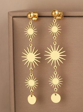 Stainless Steel Earrings Vintage Sun Long Section Fashion
