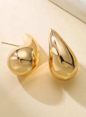 Vintage Gold Color Plated Chunky Dome Drop Earrings for