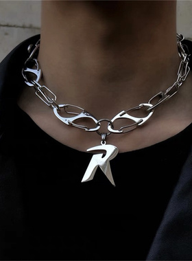 Punk Letter R Pendant Necklace for Men Women Unisex Hip Pop