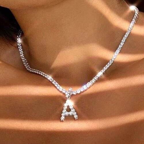Caraquet Ice out A-Z Letter Initial Pendant Necklace Silver