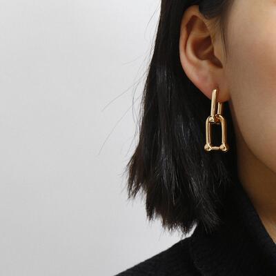 Flashbuy Thick Link U Shape Geometric Brass Gold Color Drop
