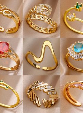 Zircon Rings for Women Stainless Steel Gold Color 2024 New