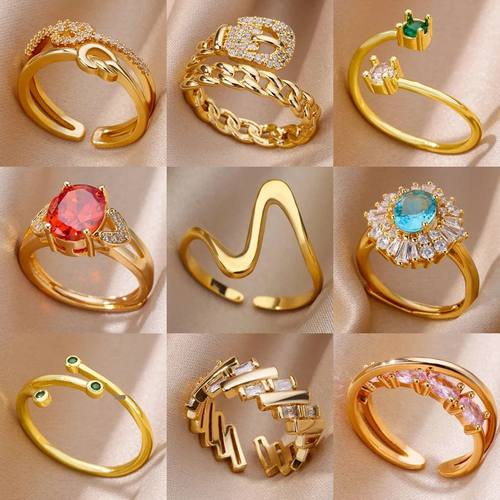 Zircon Rings for Women Stainless Steel Gold Color 2024 New