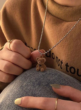 Cute Plush Bear Pendant Necklace for Girls Women Korean