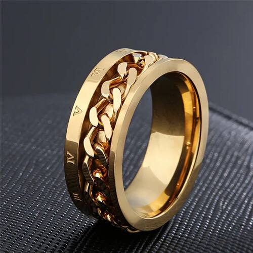 Modyle Gold Color Roman Numerals Ring Stainless Steel Men