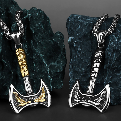Odin Raven Huginn and Muninn Double Axe Titanium Steel
