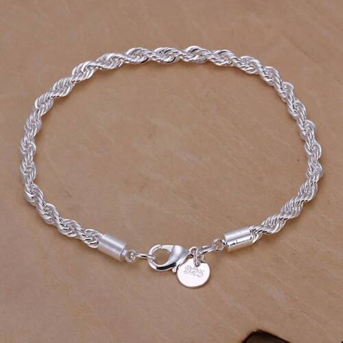 New Silver Plated Twisted Rope Bracelet Jewelry For Women