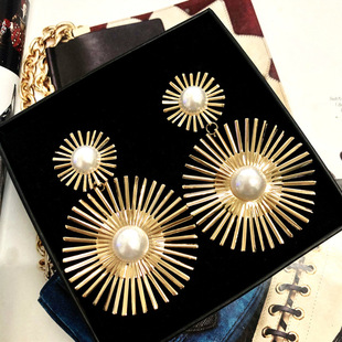 New Exaggerated Long Drop Earrings for Women Big Pearl