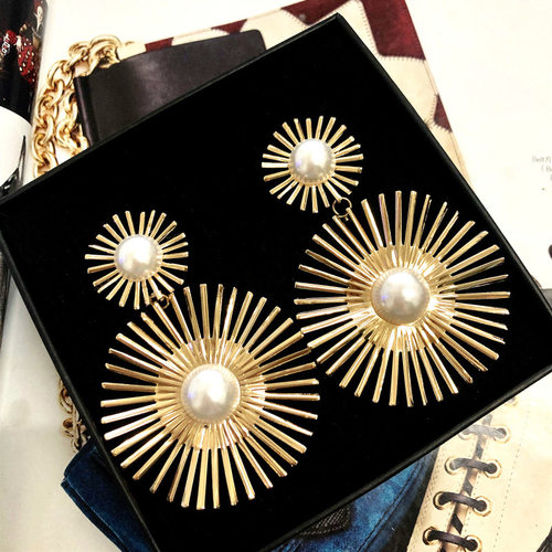 New Exaggerated Long Drop Earrings for Women Big Pearl