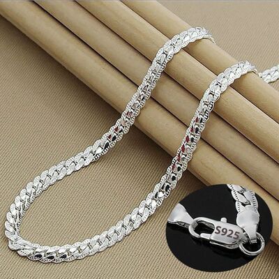 Nice Sterling Silver 6MM Full Sideways Chain Necklace For