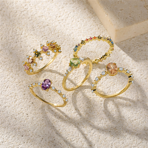 2023 Silver Original Rings Colorful Crystal Wedding Ring