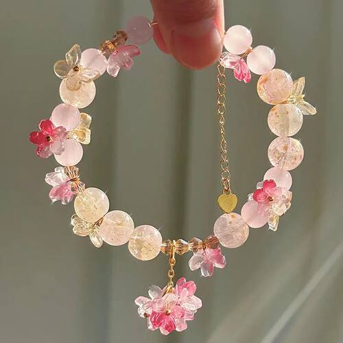 Pink Plum Cherry Blossom Crystal Butterfly Flower Berry