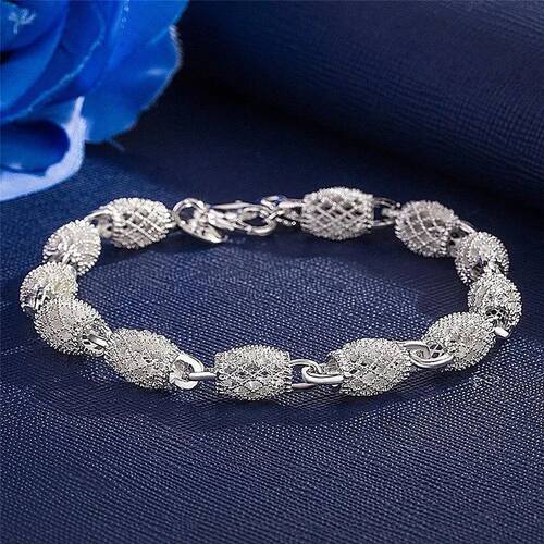 Silver Flower Beads Charm Bracelets For Women Hollow Ball