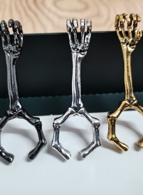 Fashion Skeleton Hand Bone and Snake Ring Gold Plated