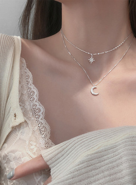 Double Layer Star Moon Clavicle Chain Necklace For Women