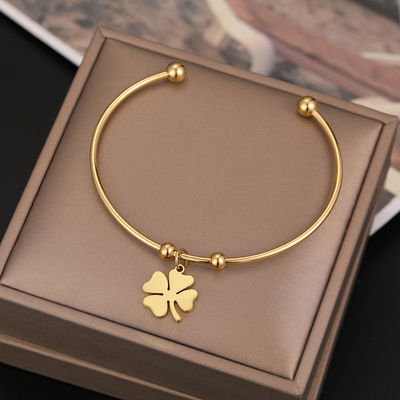 316L Stainless Steel Open Bracelet Gold Color Clover Simple