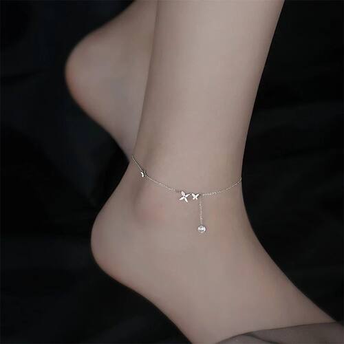 Sterling Silver Butterfly Flower Feet Chain Sparkling