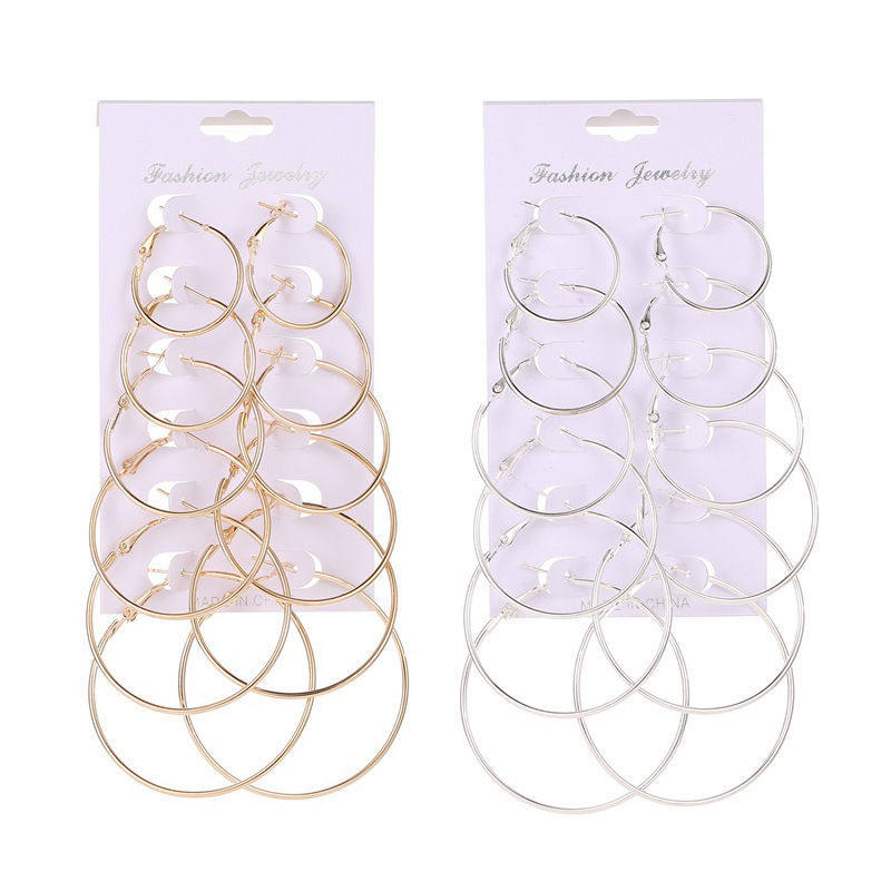 6Pairs Punk Big Circle Hoop Earrings Set for Women Girls