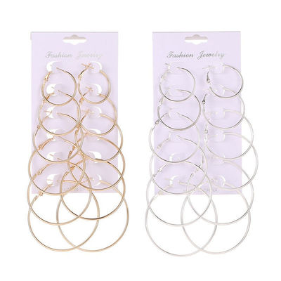 6Pairs Punk Big Circle Hoop Earrings Set for Women Girls