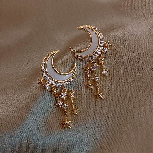 2023 New Trendy Crystal Star Moon Stud Earrings For Women