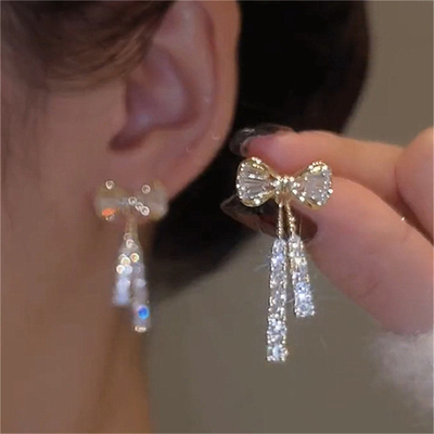 Korean Trendy Bow Crystal Drop Earrings For Women 2023 2023