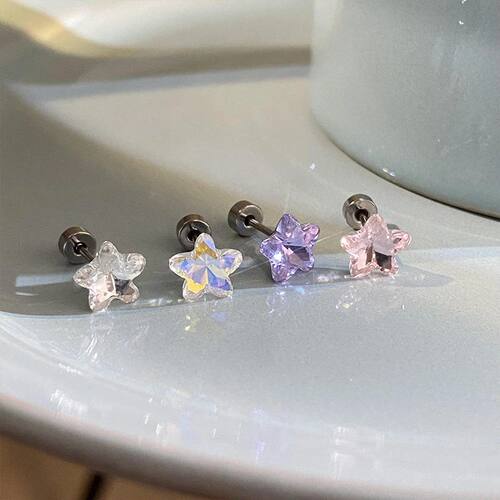 1pcs Shiny Pentagram Crystal Zircon Stainless Steel Ear