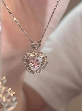 Korean Fashion Vintage Hollow Pink Crystal Heart Pendant