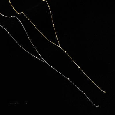 Stainless steel simple round beads long fringe necklace