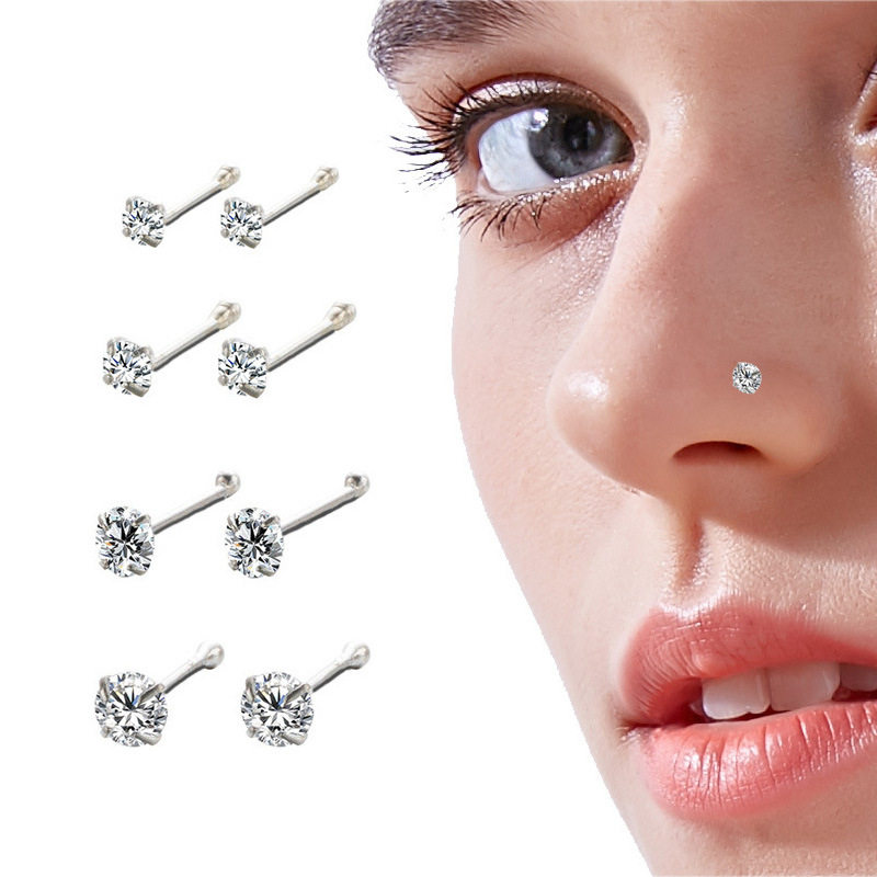925 sterling silver nose stud for woman round trend zircon