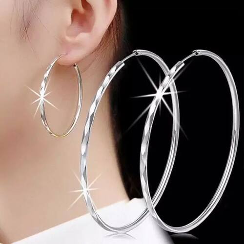 Fine Silver Color Luxury 5CM Big Circle Hoop Earrings for
