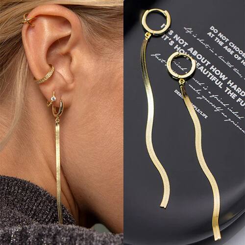 Fashion Stainless Steel Gold Color Long Tassel Earrings for