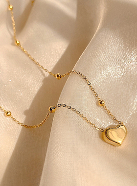 Trendy Fine 14K Real Gold Heart Shaped Chain Pendant Necklac