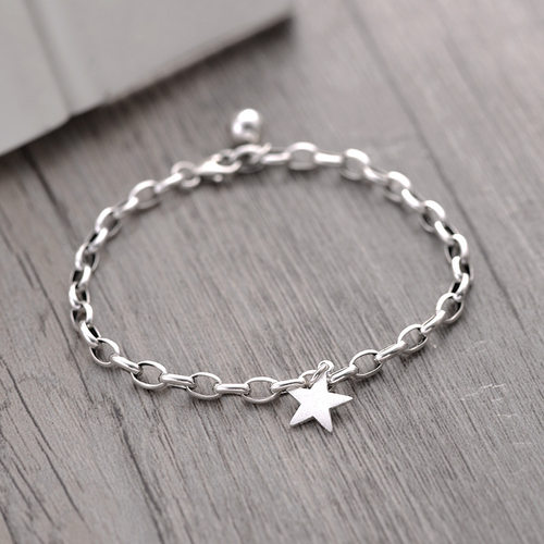 925 Sterling Silver Vintage Star Bead Charm Bracelet