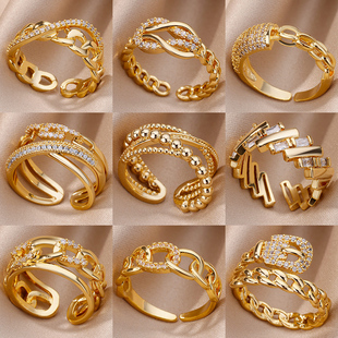 Fashion Gold Color Ring For Women Luxury Open Adjustable