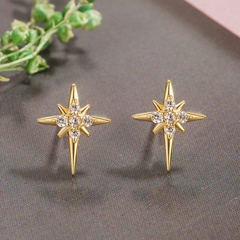 Fashion Gold Plated Zircon Star Stud Earrings for Women